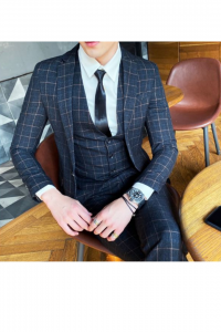 YT09-BLUYECHEQ-2XL BLUDK preorder b Tuxedo Rental Sale Purchase Ready made Malaysia Kuala Lumpur Selangor