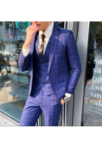 YT09-BLUYECHEQ-2XL a Tuxedo Rental Sale Purchase Ready made Malaysia Kuala Lumpur Selangor