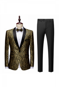 KR01-BLKGOLDST-1L Black Gold Tuxedo Formal Men Suit Rental Malaysia