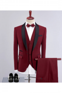 SH01-WHITEBLKST-Maroon Red Formal Tuxedo Men Suit Rental Malaysia Kuala Lumpur Selangor Petaling Jaya Baju Lelaki Sewa Blazer